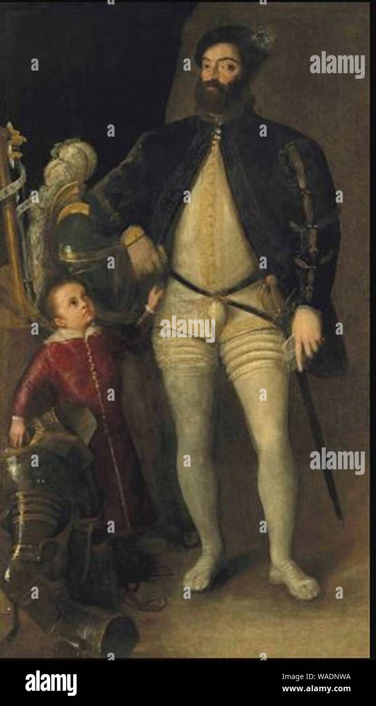 Double portrait of Guidobaldo II della Rovere Duke of Urbino and his son Francesco Maria II. Stock Photo