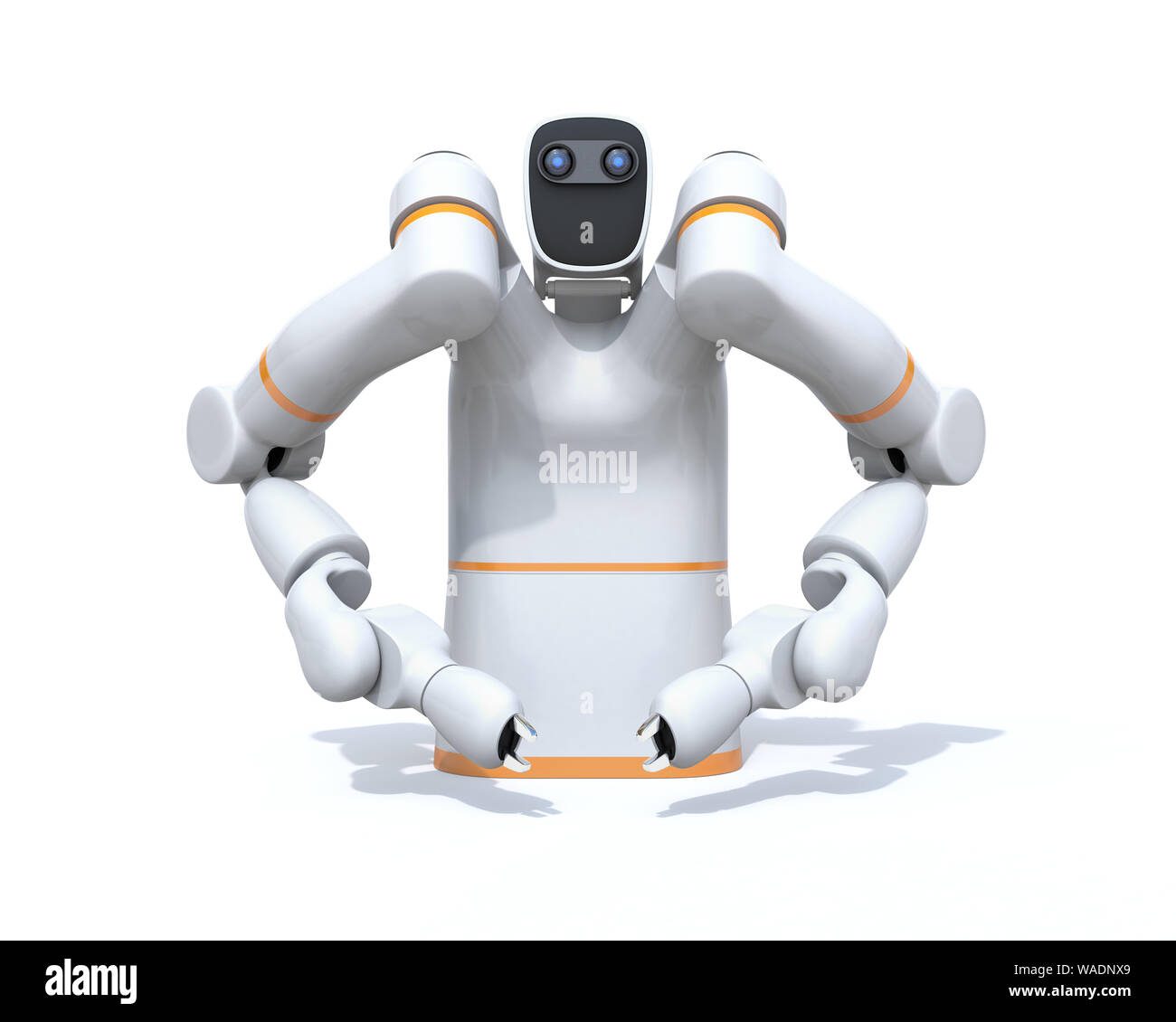 White dual-arm robot on white background. Collaborative robot concept. 3D rendering image. Stock Photo