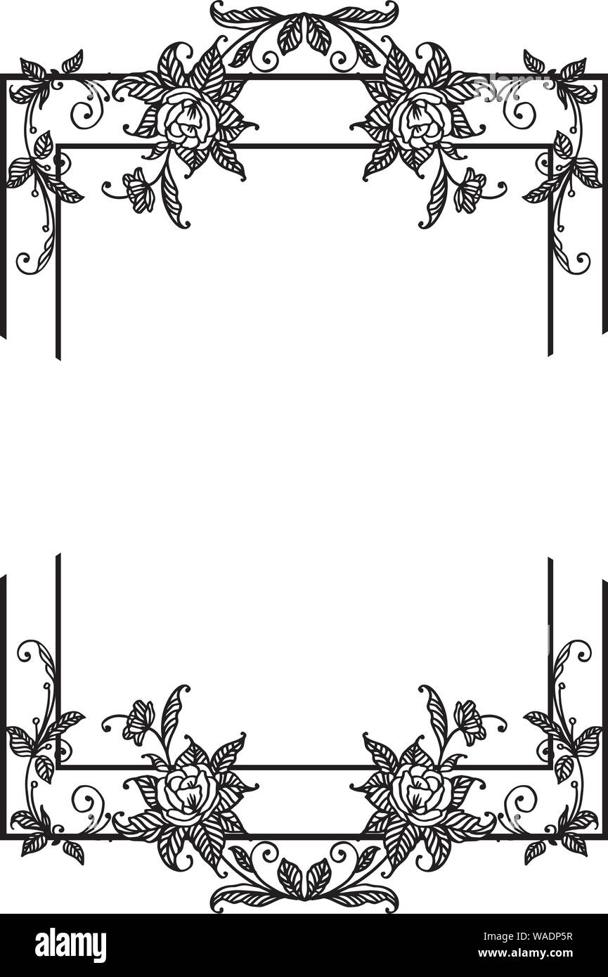 Design vintage card, black and white frame with leaf flower. Vector