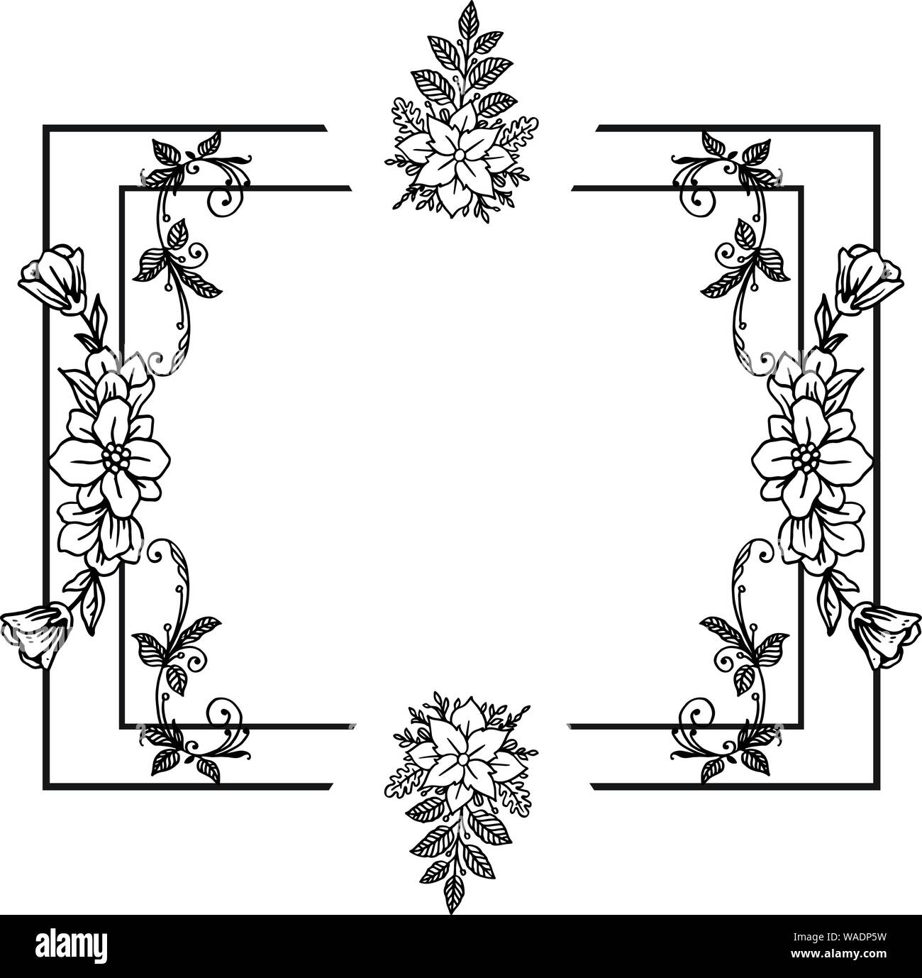 Design vintage card, black and white frame with leaf flower. Vector