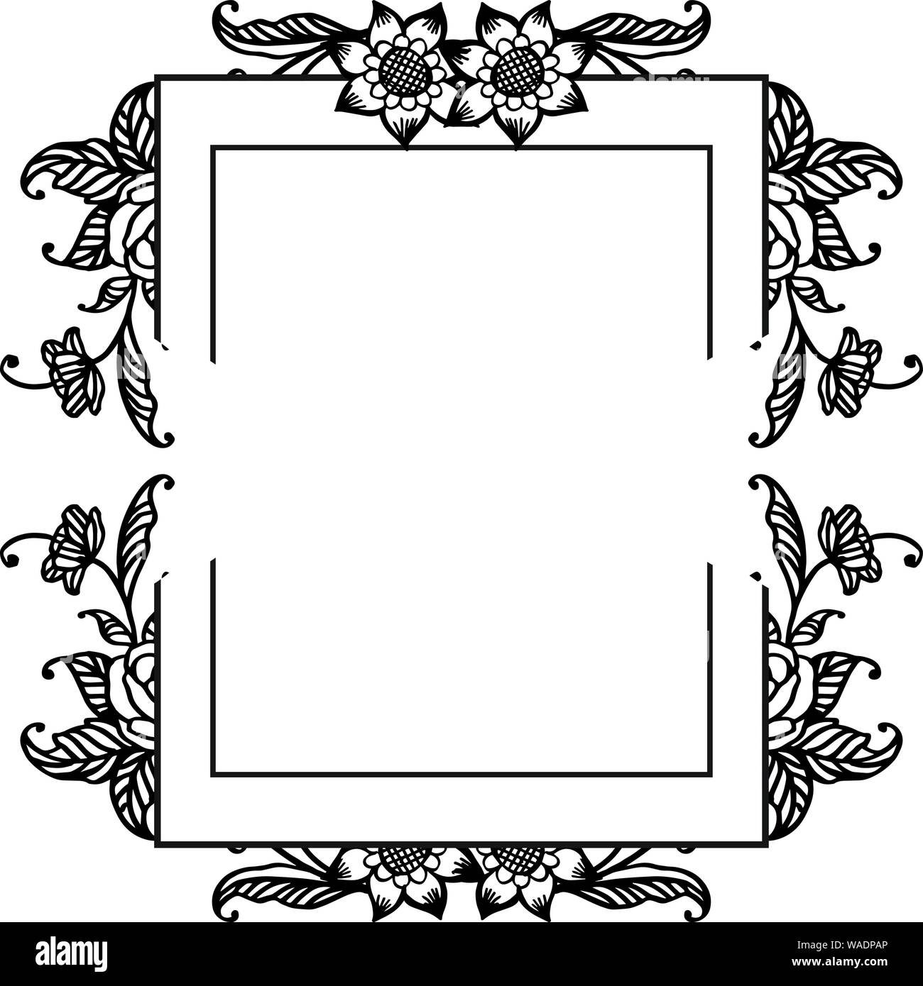 Design vintage card, black and white frame with leaf flower. Vector ...