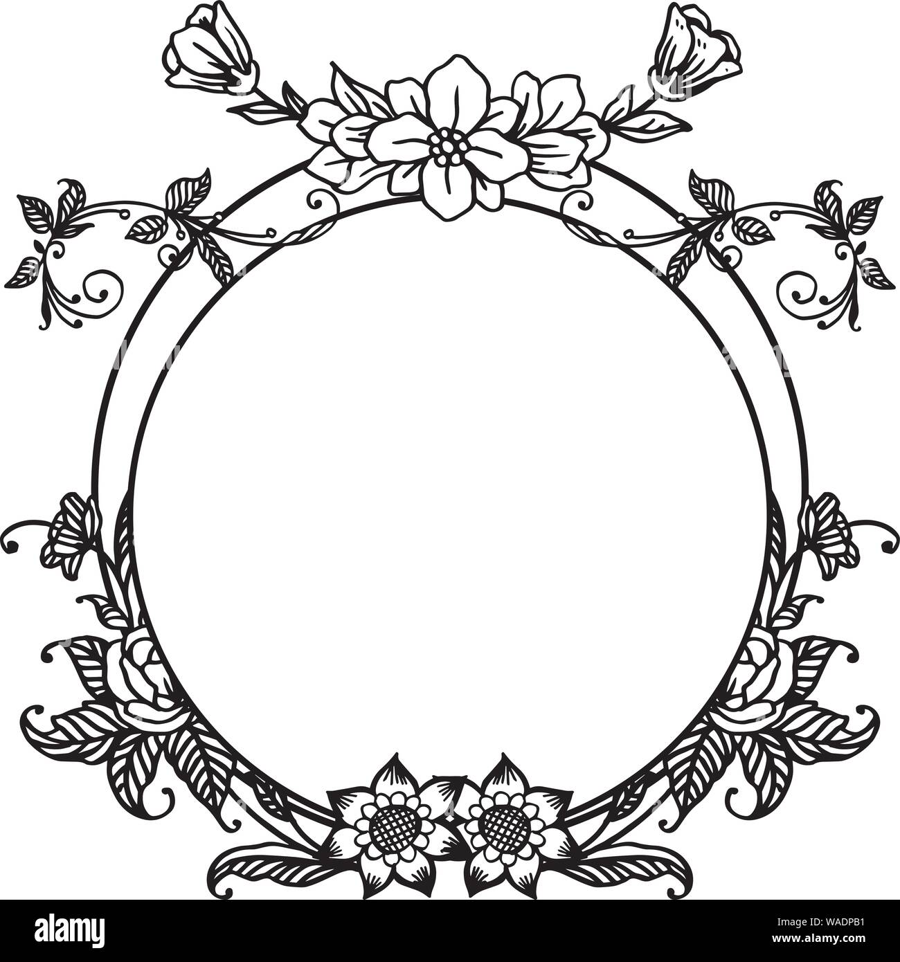 Design vintage card, black and white frame with leaf flower. Vector