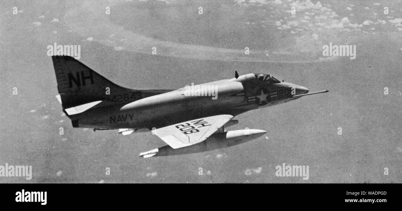 Douglas A4D-2 Skyhawk of VA-112 in flight, circa in 1960. Stock Photo