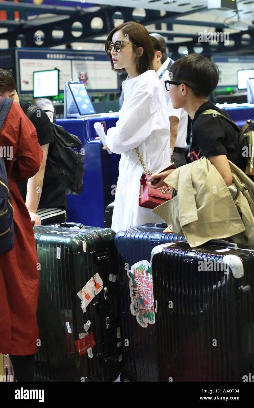 Chinese Uigur actress Gulnezer Bextiyar, also known as Gulnazar or Guli Nazha (Gulinazha), arrives at the Beijing Capital International Airport before Stock Photo