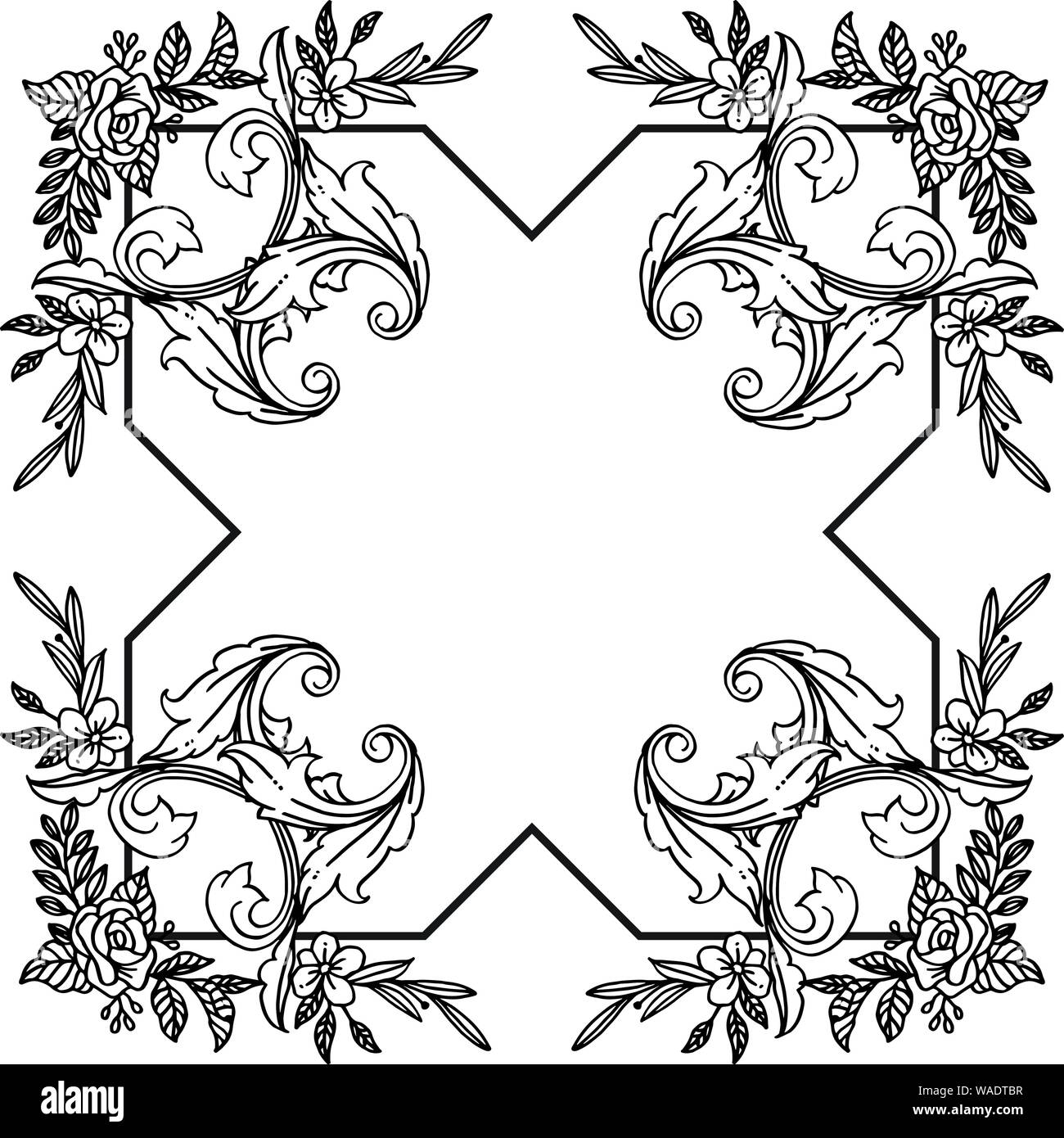 Black line art, with wreath frame in black and white colors, for ...