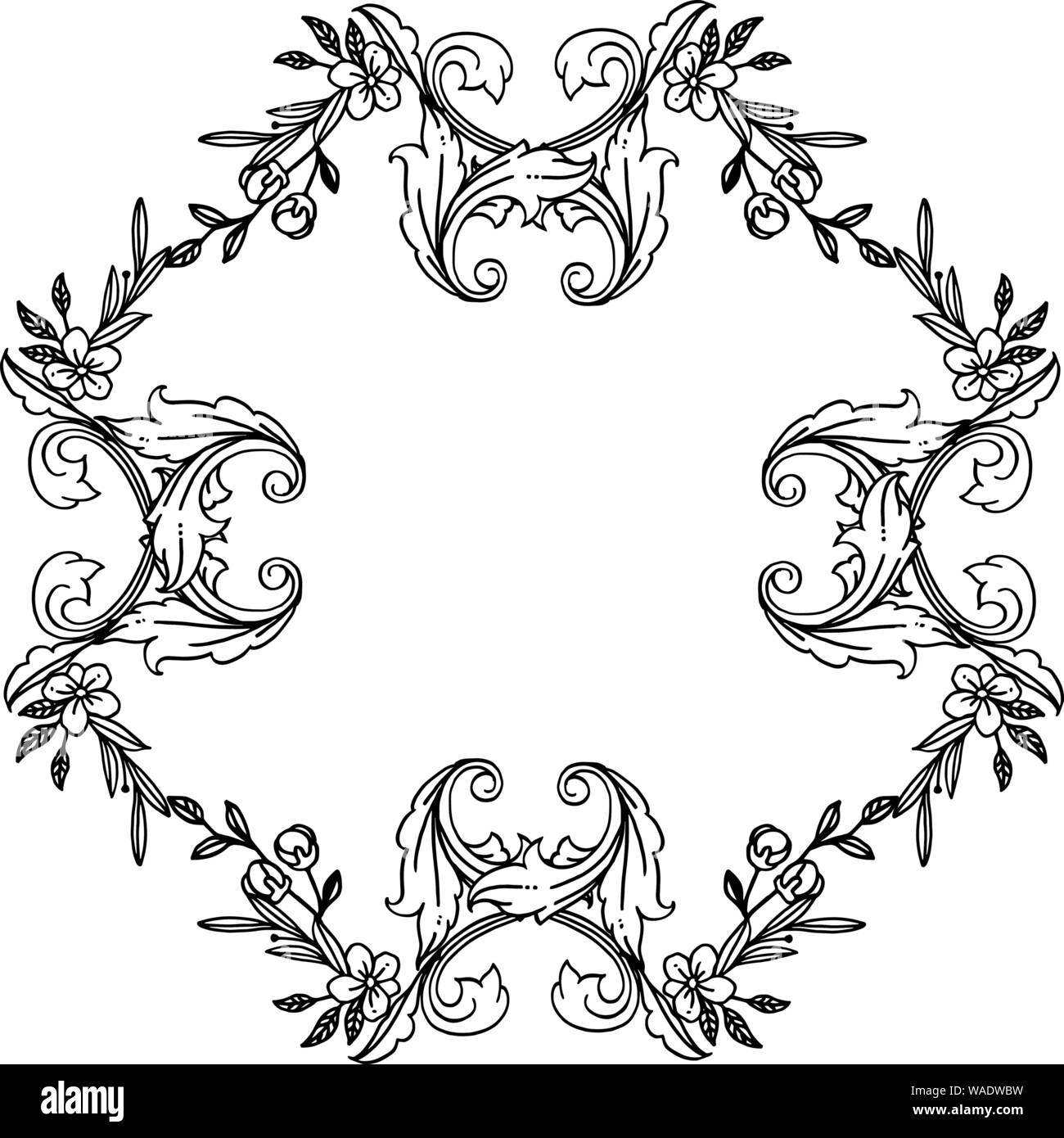 Black line art, with wreath frame in black and white colors, for ...