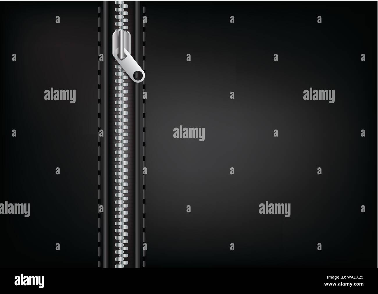 Vector silver zipper on a leather background Stock Vector