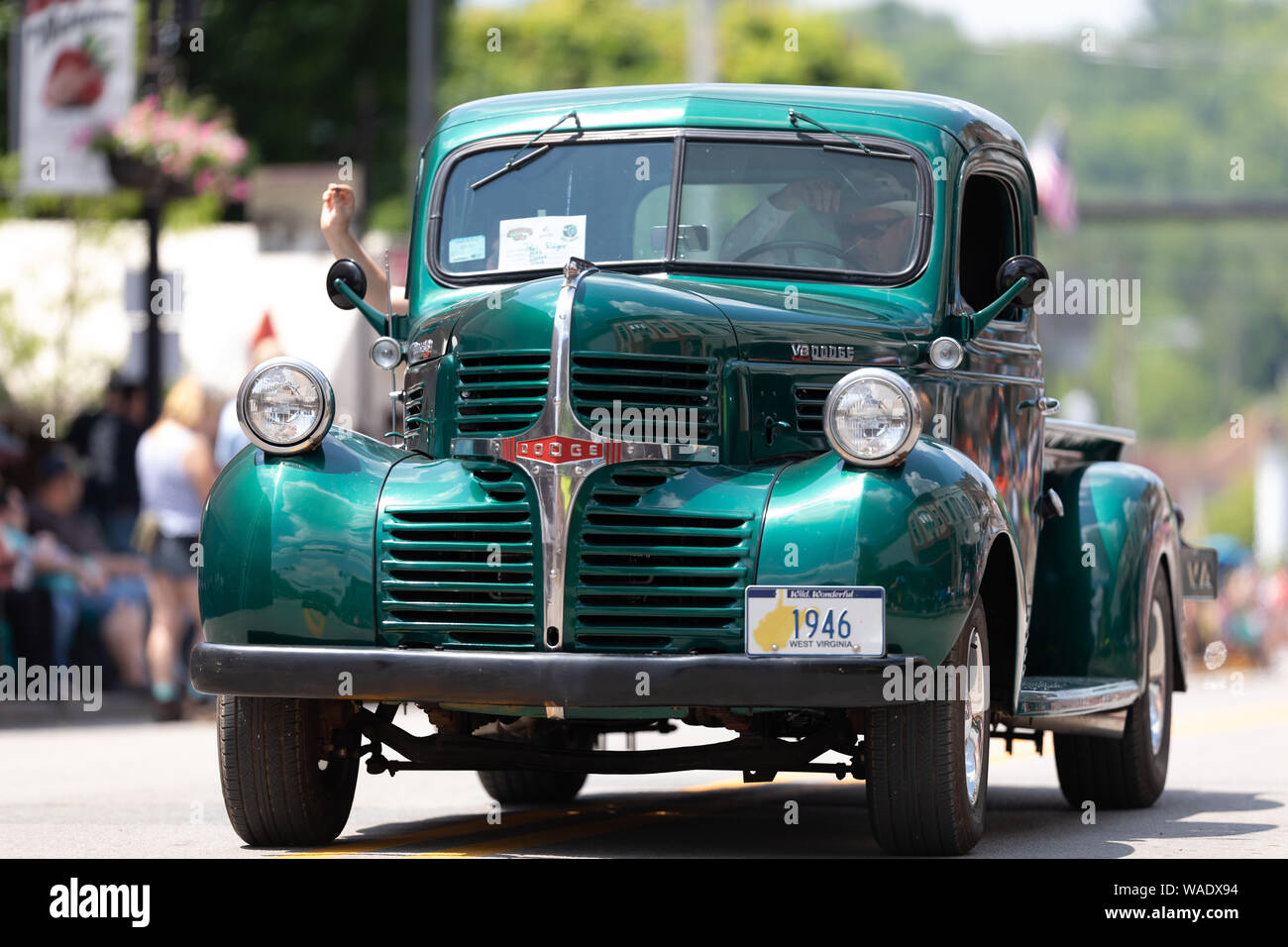 Buckhannon, West Virginia, USA - May 18, 2019: Strawberry Festival, Old Classic Truck, Dodge Magnum V8, being driven along Main Street during the para Stock Photo