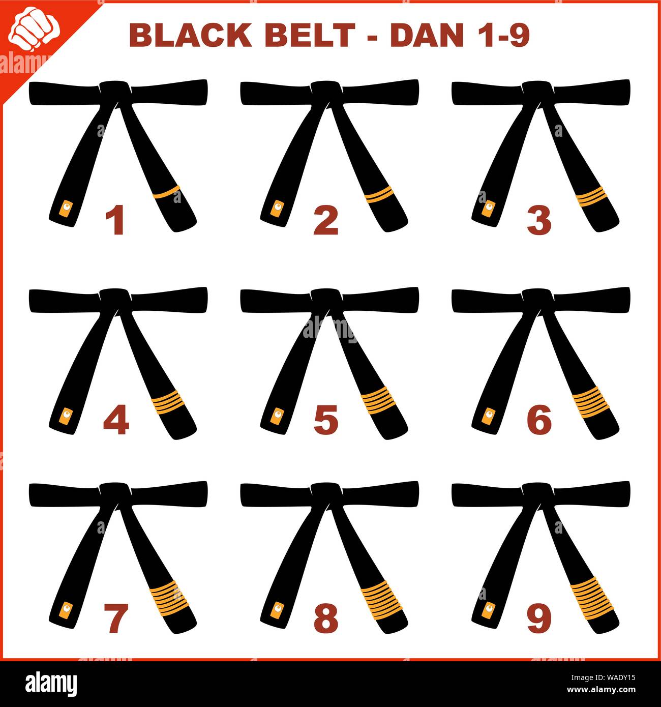 Colored belts for martial arts kimono set, dogi karate,bjj, judo,  taekwondo, hapkido, karate Stock Vector Image & Art - Alamy