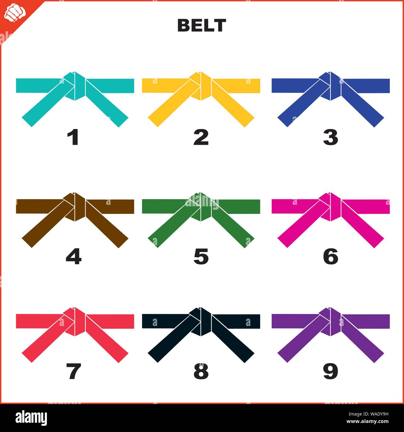 Colored belts for martial arts kimono set, dogi karate,bjj, judo, taekwondo,  hapkido, karate Stock Vector Image & Art - Alamy