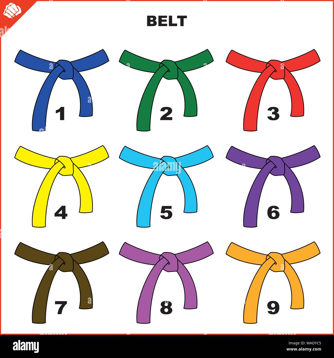 Colored belts for martial arts kimono set, dogi karate,bjj, judo,  taekwondo, hapkido, karate Stock Vector Image & Art - Alamy