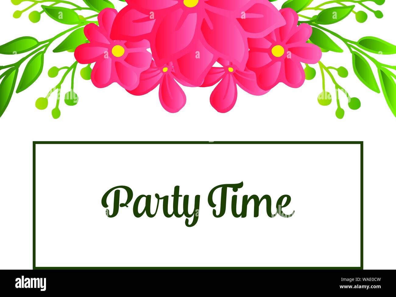 Design modern party time card, with ornate of floral frame. Vector