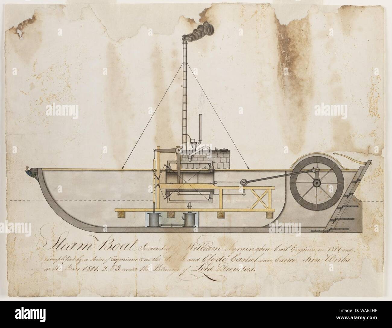 Drawing - Steam Vessel, William Symington, 1800. Stock Photo