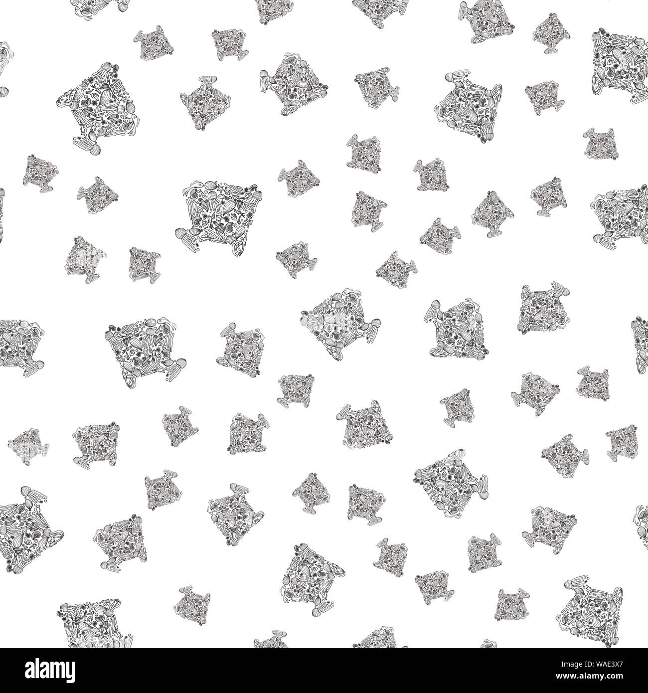 Seamless pattern of marine set doodle sketch in the form of fish ...