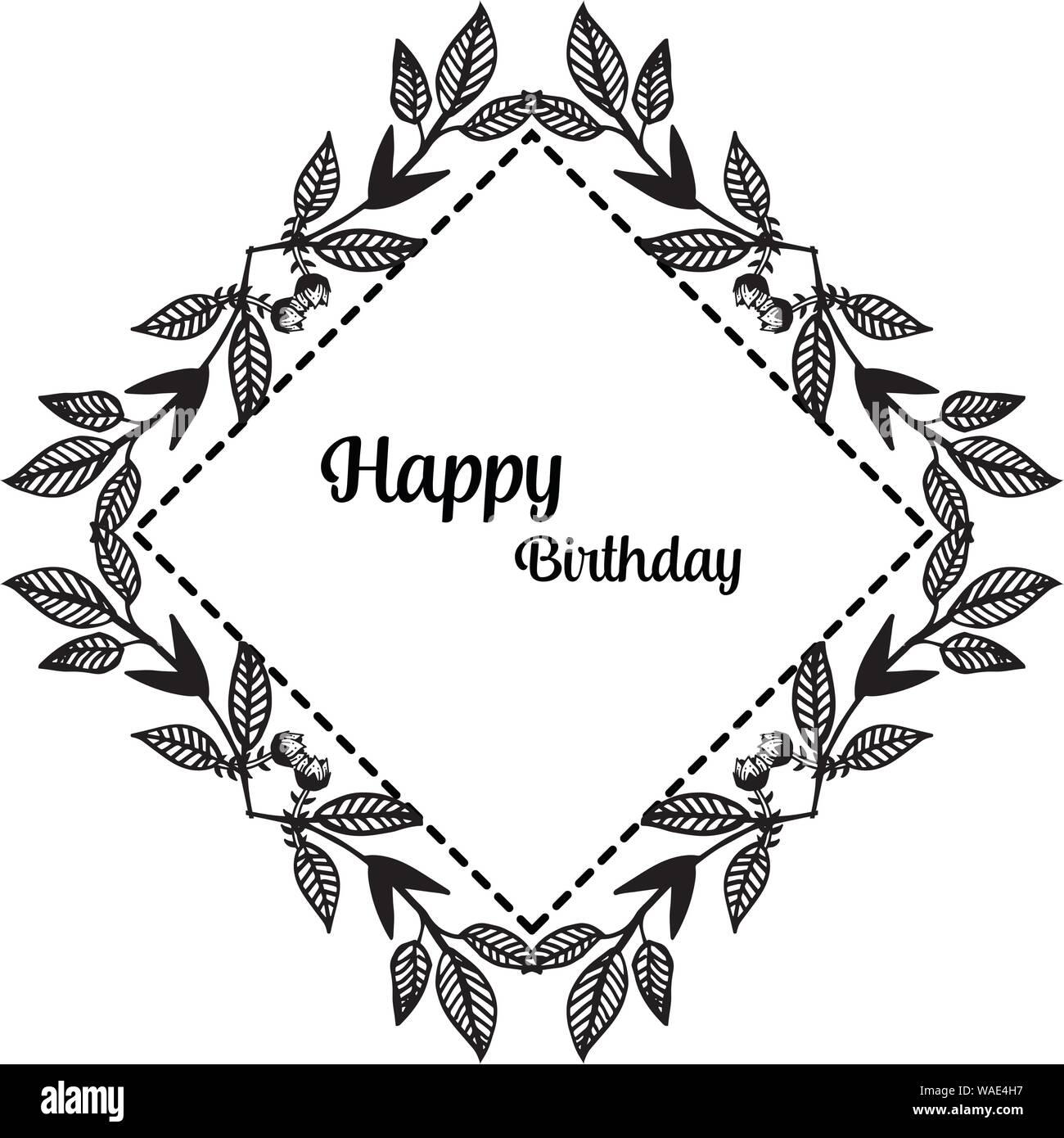 Vintage card happy birthday, texture beautiful wreath frame, isolated ...