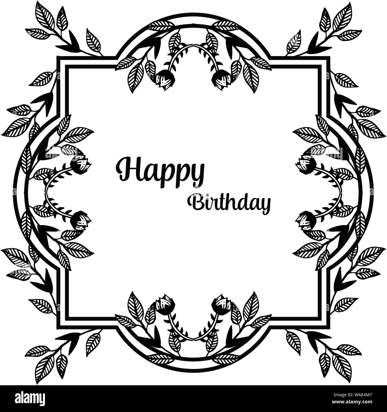 Vintage card happy birthday, texture beautiful wreath frame, isolated ...