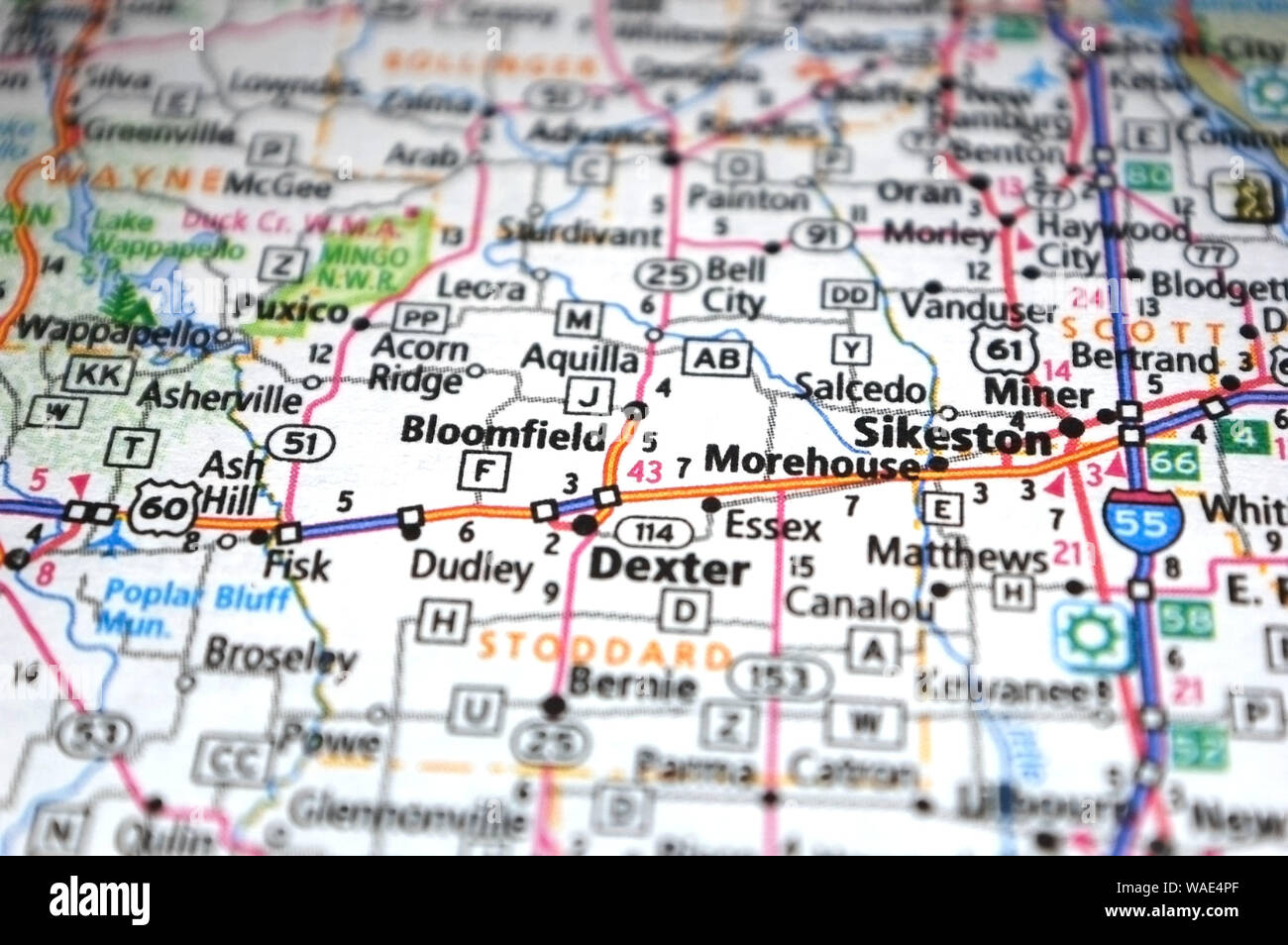 Extreme closeup of Sikeston, Missouri in a map Stock Photo Alamy