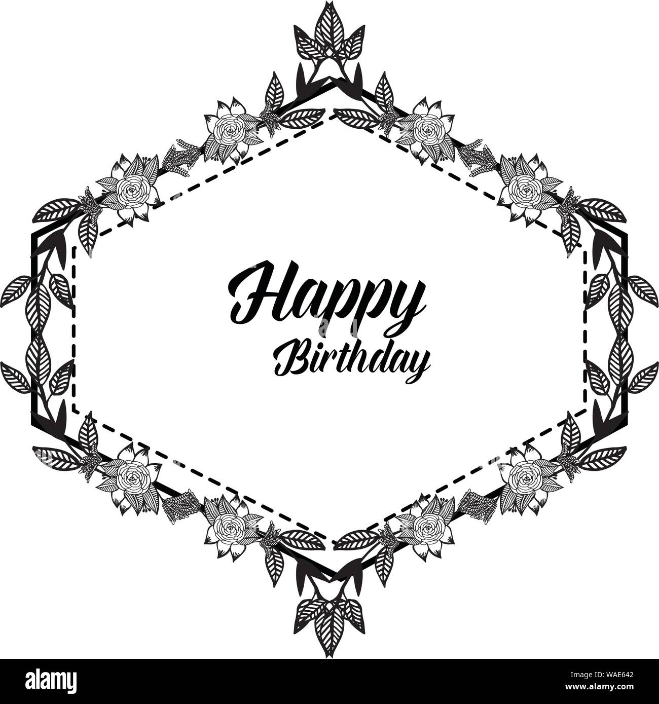Beautiful card happy birthday, design template flower frame. Vector ...
