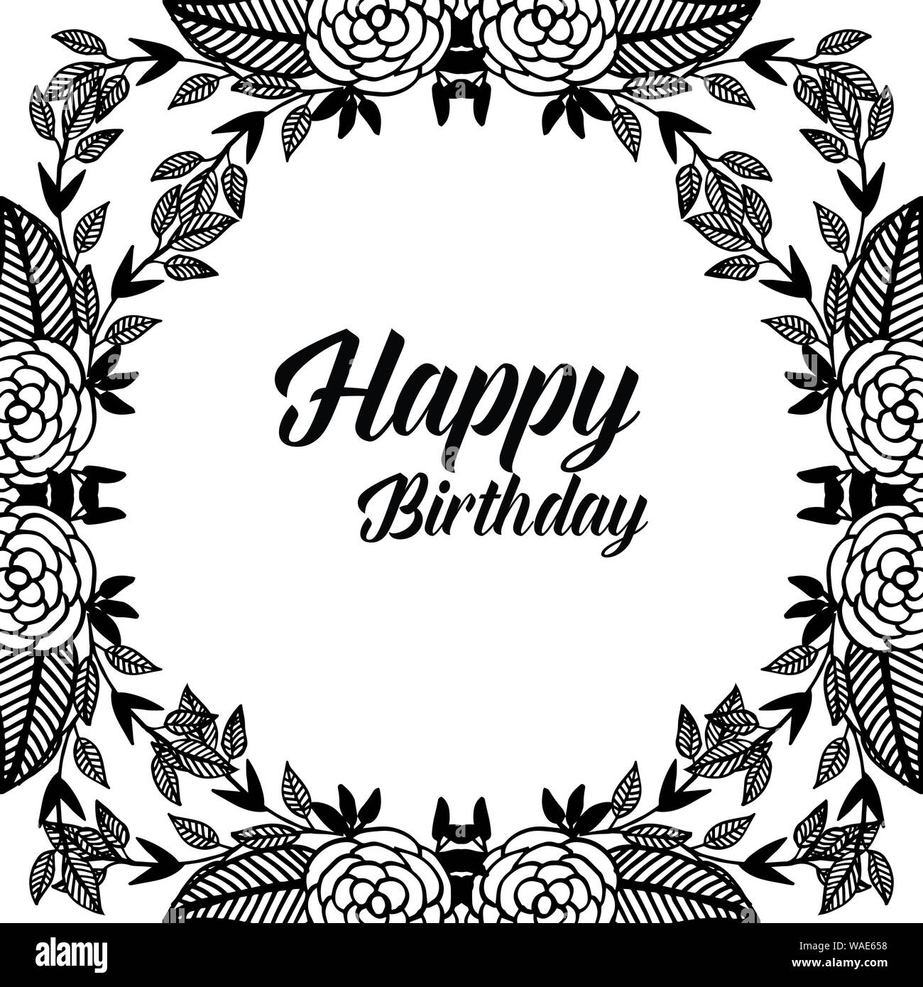 Beautiful card happy birthday, design template flower frame. Vector illustration Stock Vector