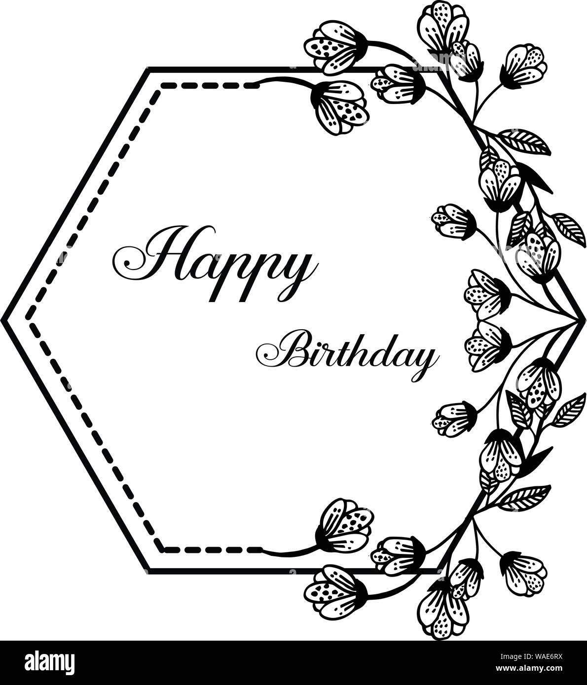 Template shape of cute wreath frame, design elegant card happy birthday