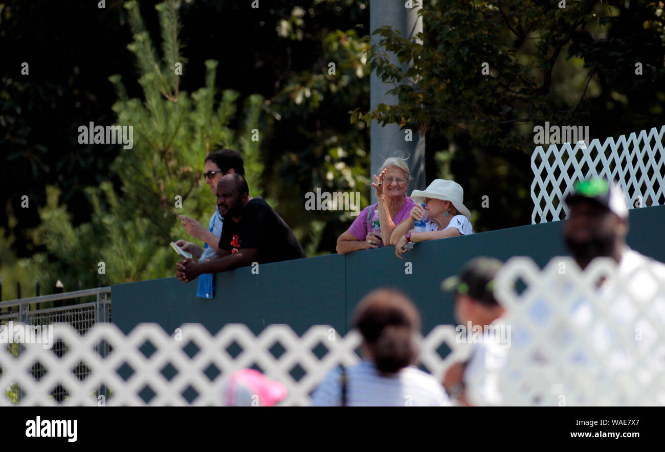 New York, United States. 19th Aug, 2019. Spectators watching the matches at the NYJTL Bronx Open at the Cary Leeds Tennis Center, in Crotona Park in New York's Bronx. The tournament which is free to the public is the first professional tournament in the Bronx since 2012. Credit: Adam Stoltman/Alamy Live News Stock Photo