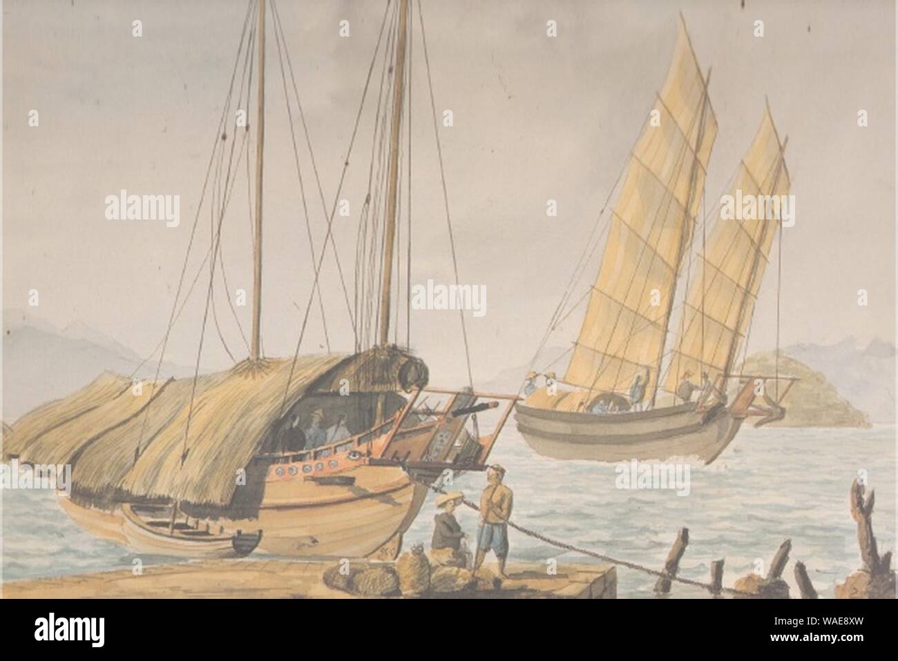 Drawing 01 Macau Guard Ship seen from the front 1832 4-327452dbc3. Stock Photo