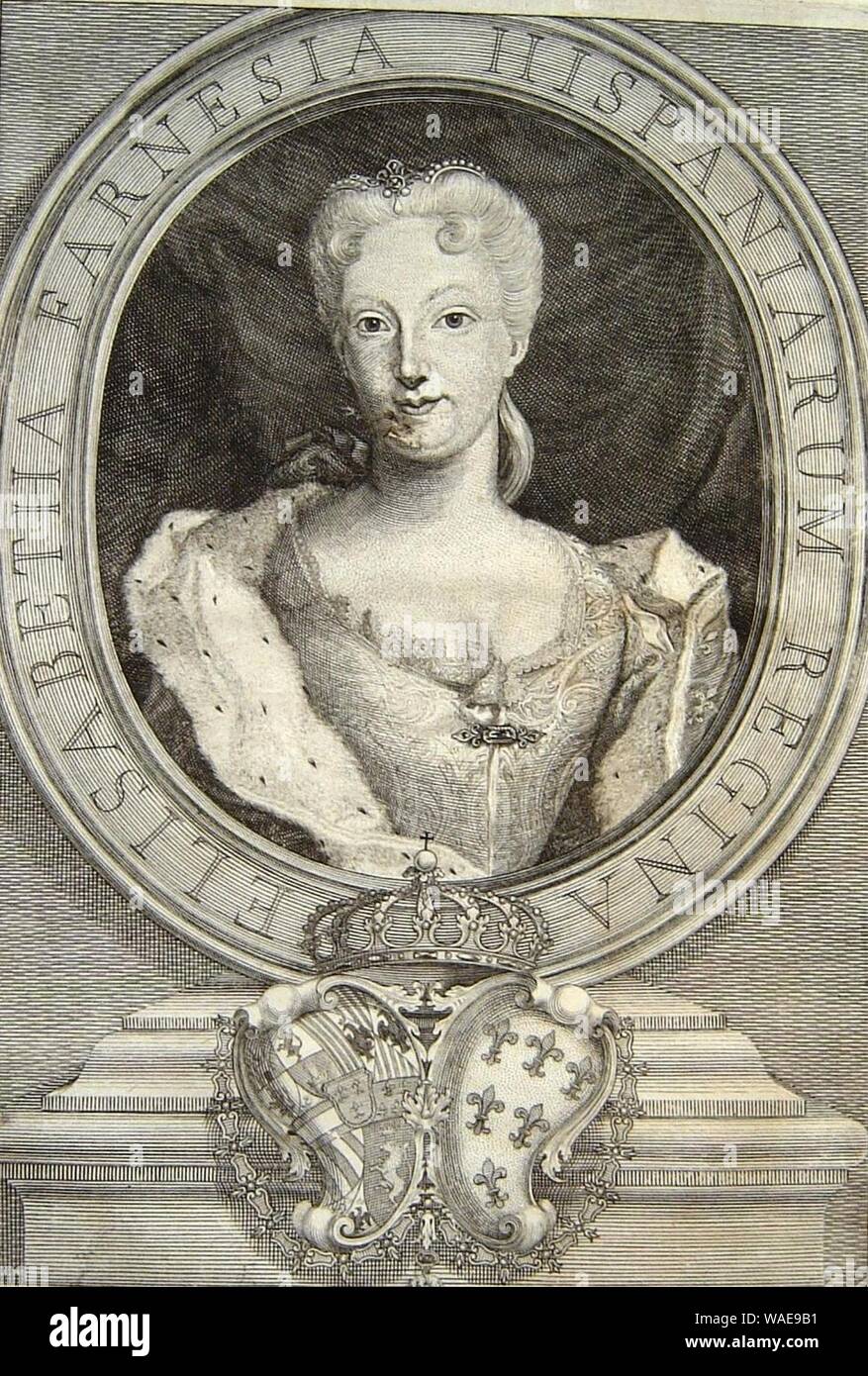 Drawing of Elisabeth Farnese, Queen of Spain in 1734. Stock Photo