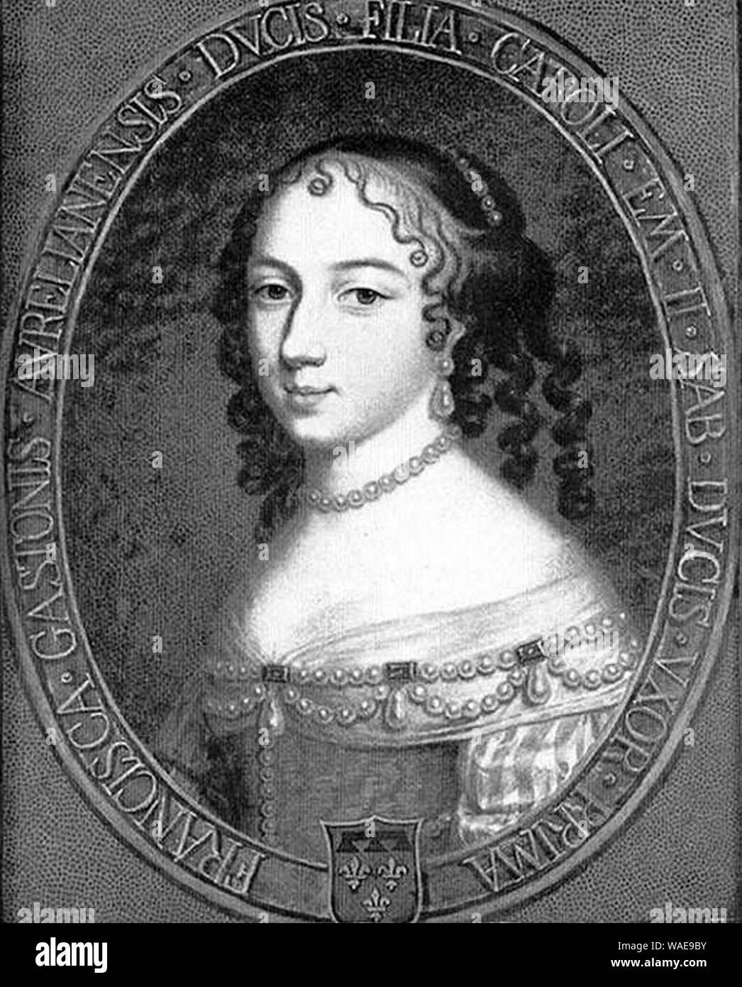 Drawing of Francesca (Maddalena) d'Orléans as Duchess of Savoy. Stock Photo