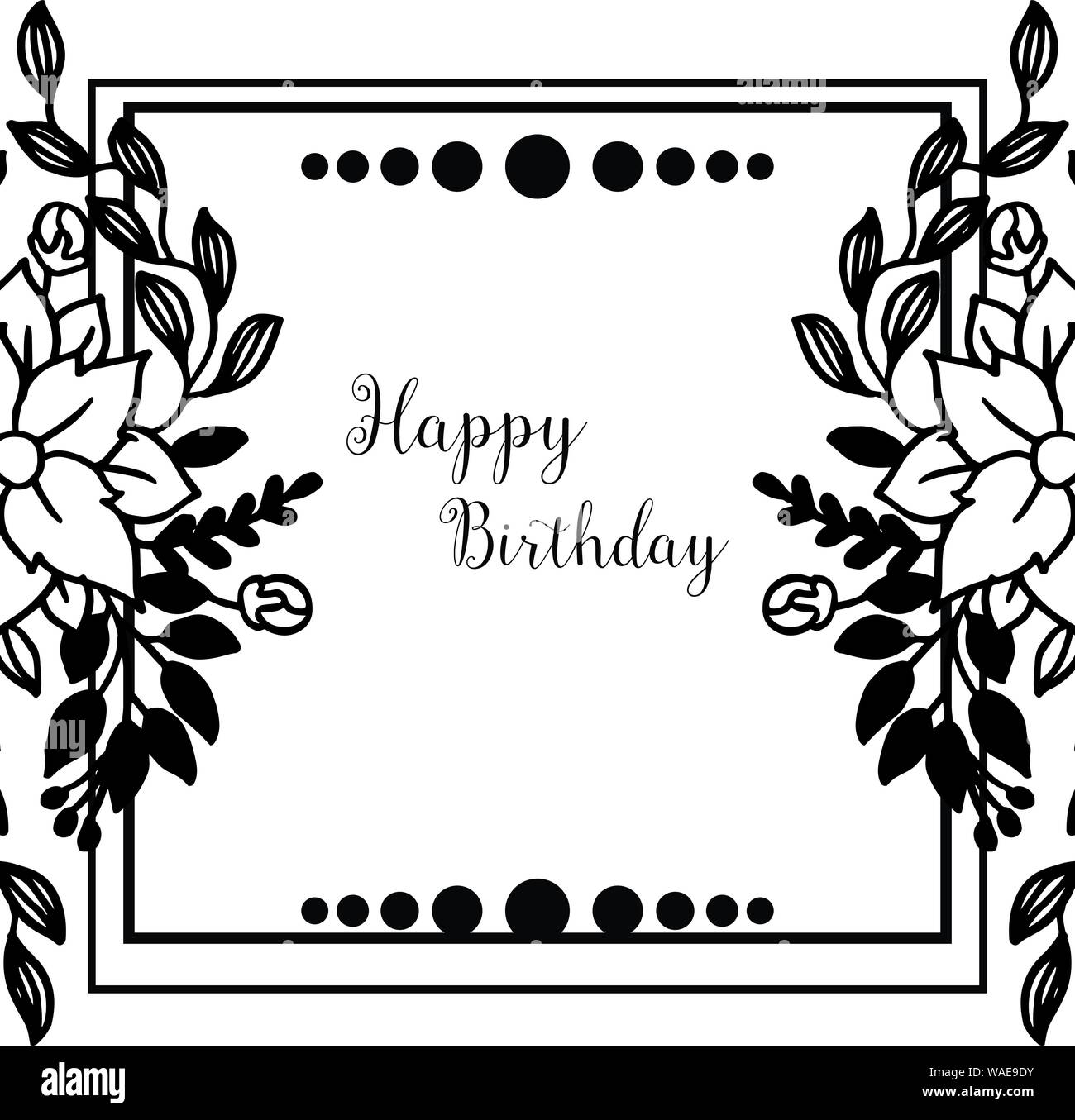 Ornate silhouette of flower frame, design cute card happy birthday ...