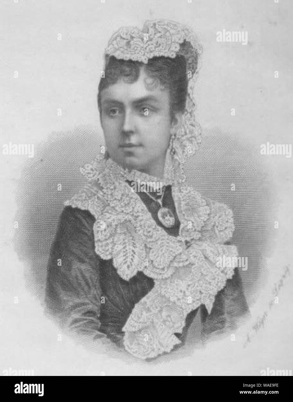 Drawing of Queen María de las Mercedes de Orleans. Stock Photo