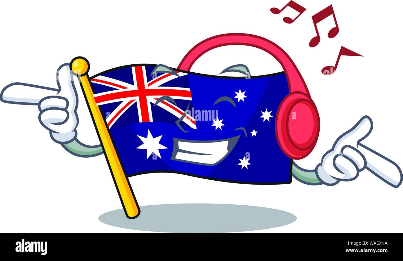 Listening music flag australia in the character shape Stock Vector