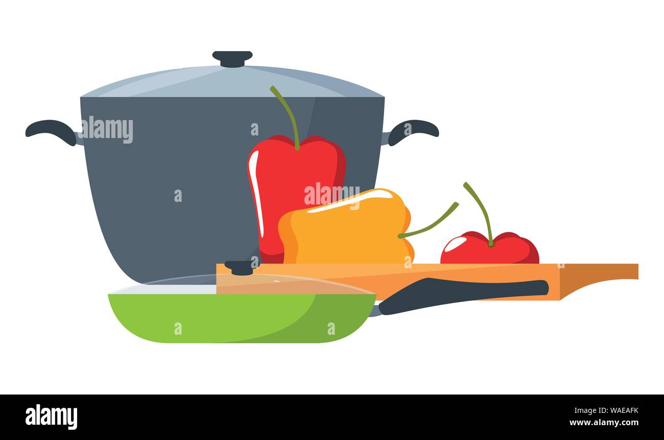 pot saucepan pepper preparation cooking vector illustration Stock ...