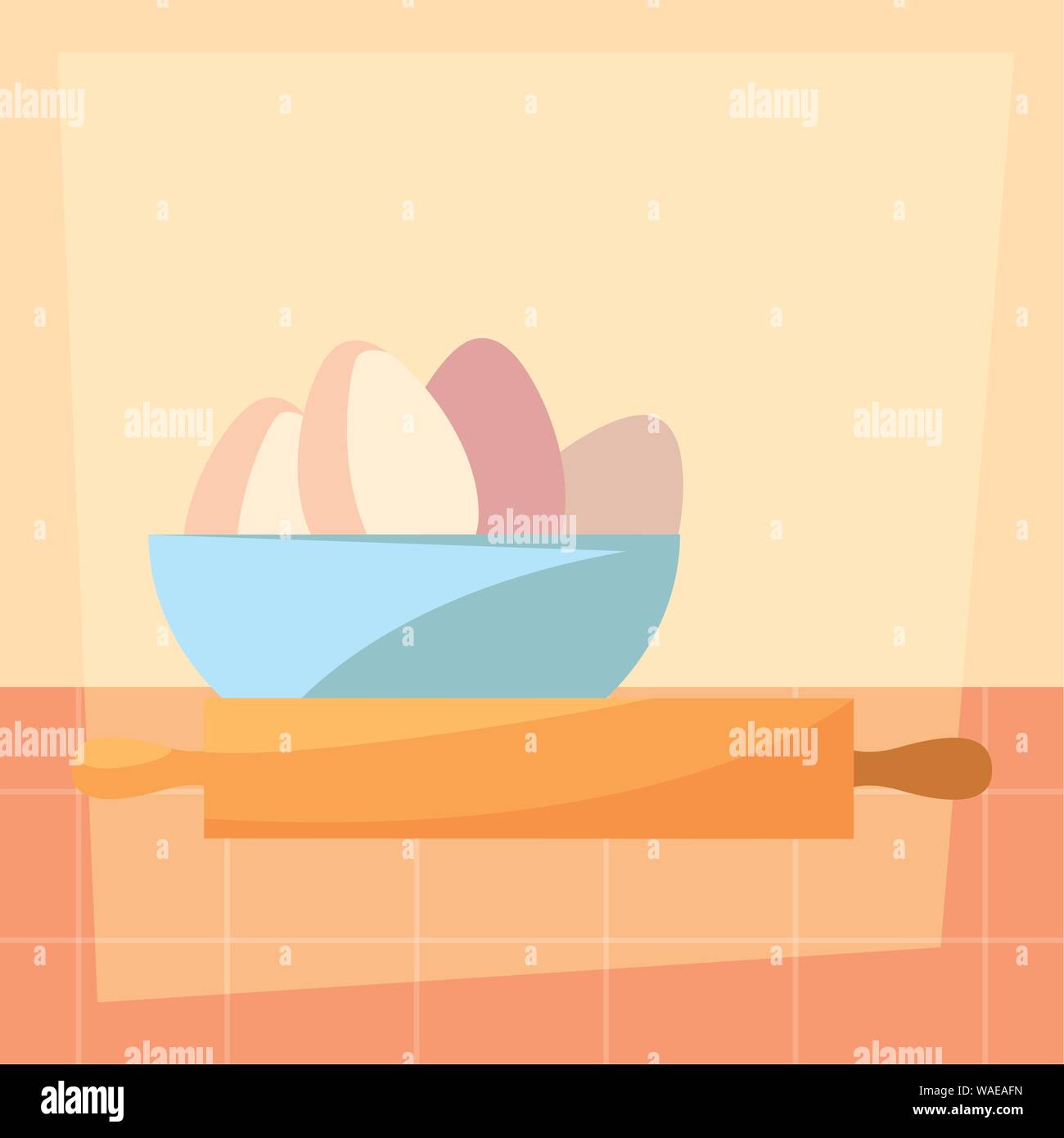 eggs and rolling pin preparation cooking vector illustration Stock ...