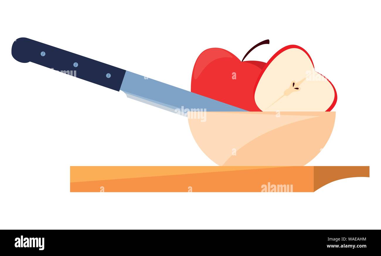 knife cutting apples food preparation cooking vector illustration Stock