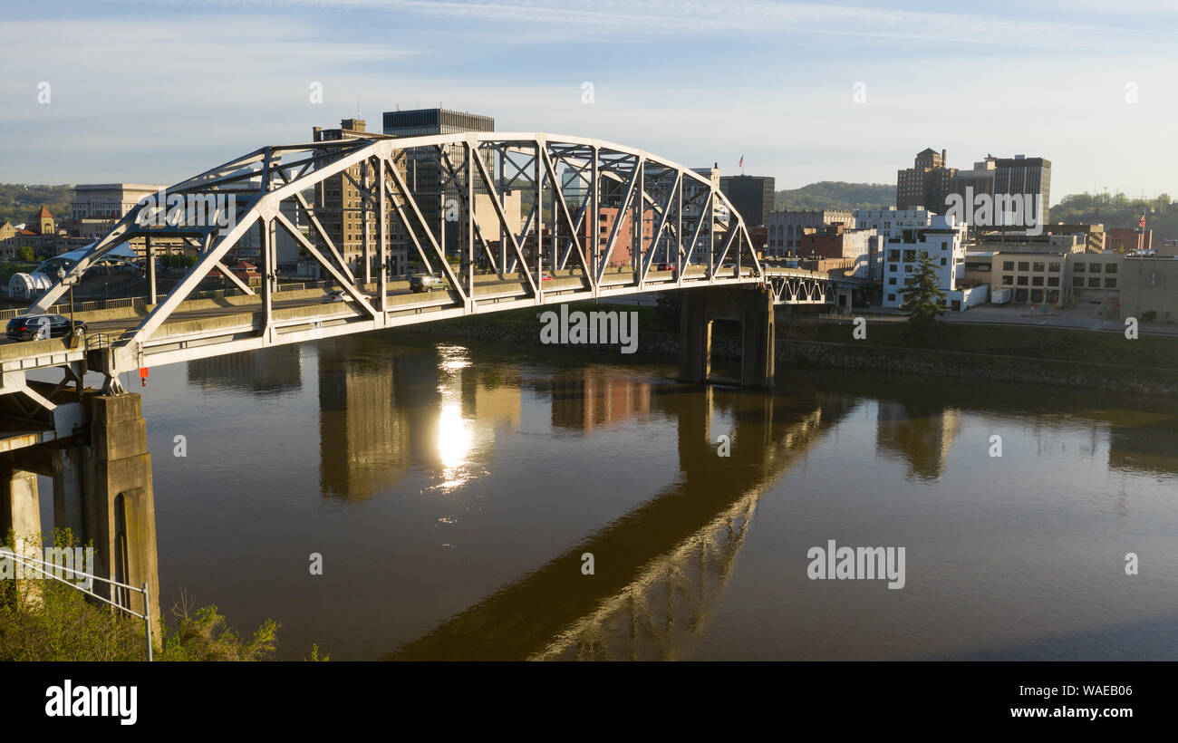 Vehicle traffic over the river into the downtown city center in Charleston West Virgina Stock Photo