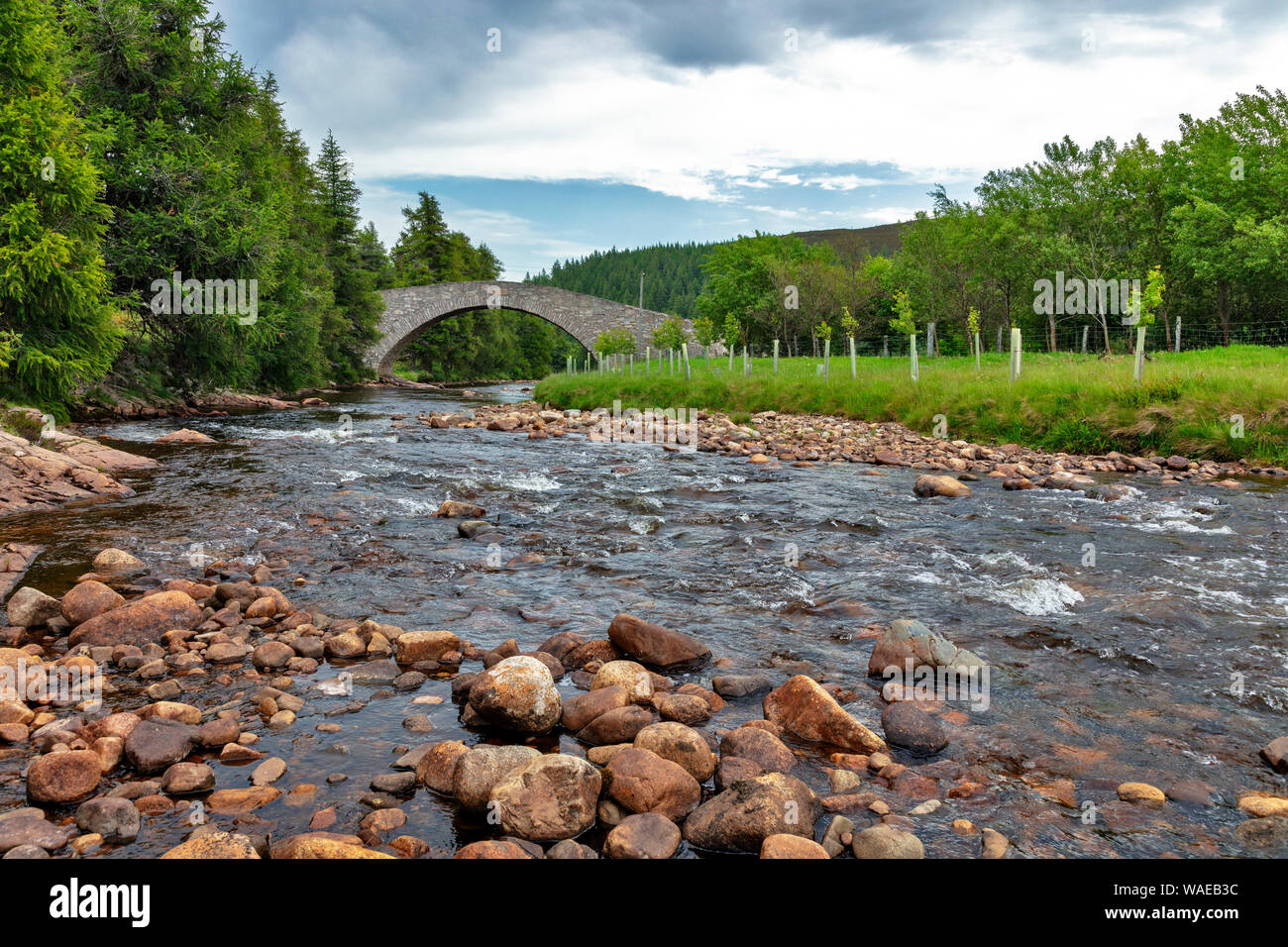 Old Stone Bridge, Gairnshiel Bridge, Crathie, Aberdeenshire, Scotland, United Kingdom Stock Photo