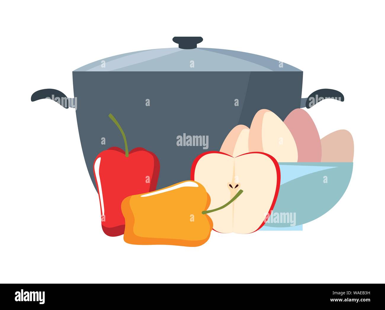 pot pepper and bowl eggs preparation cooking vector illustration Stock ...