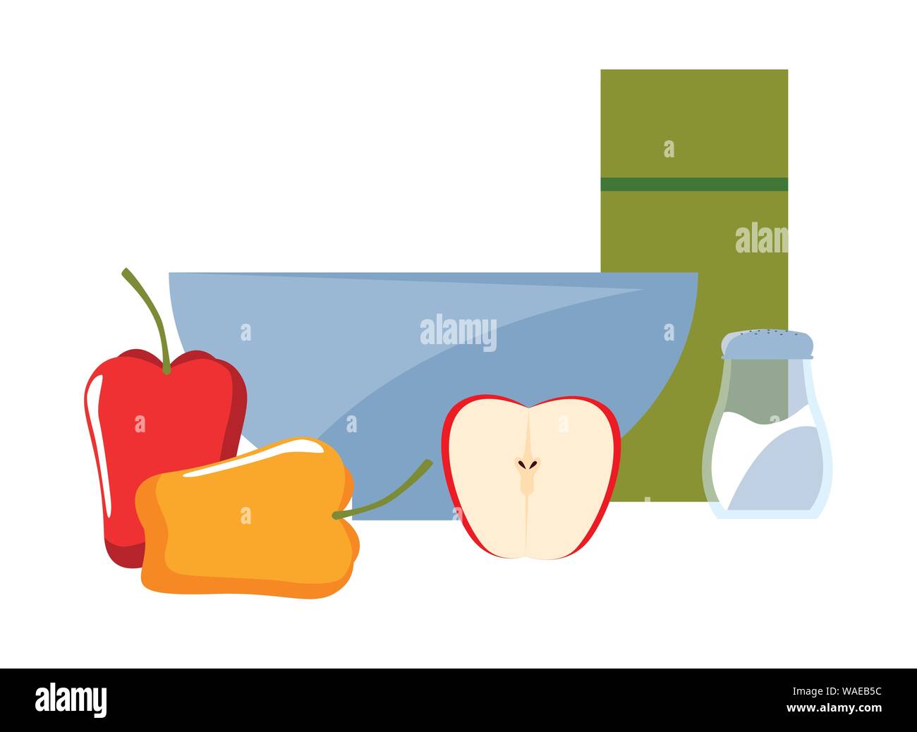 bowl apple pepper salt preparation cooking vector illustration Stock ...