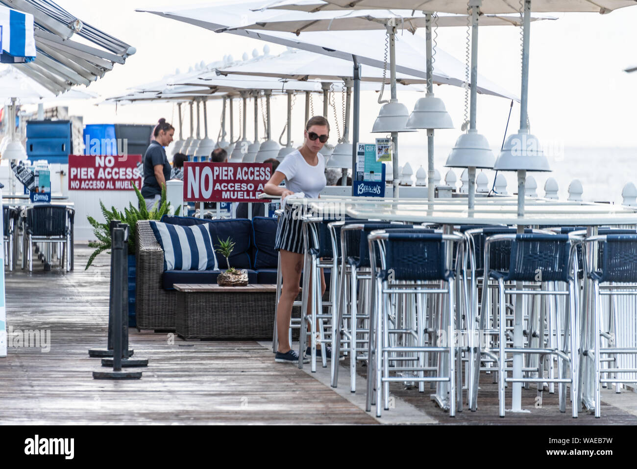 Sunrise at Benny's on the Beach on the Lake Worth Pier in Lake Worth, Florida. (USA) Stock Photo