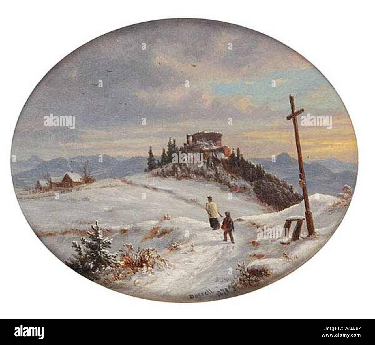 Ernst Gustav Doerell - A Winter Landscape with the Ruined Blansko Castle near Usti nad Labem 015. Stock Photo