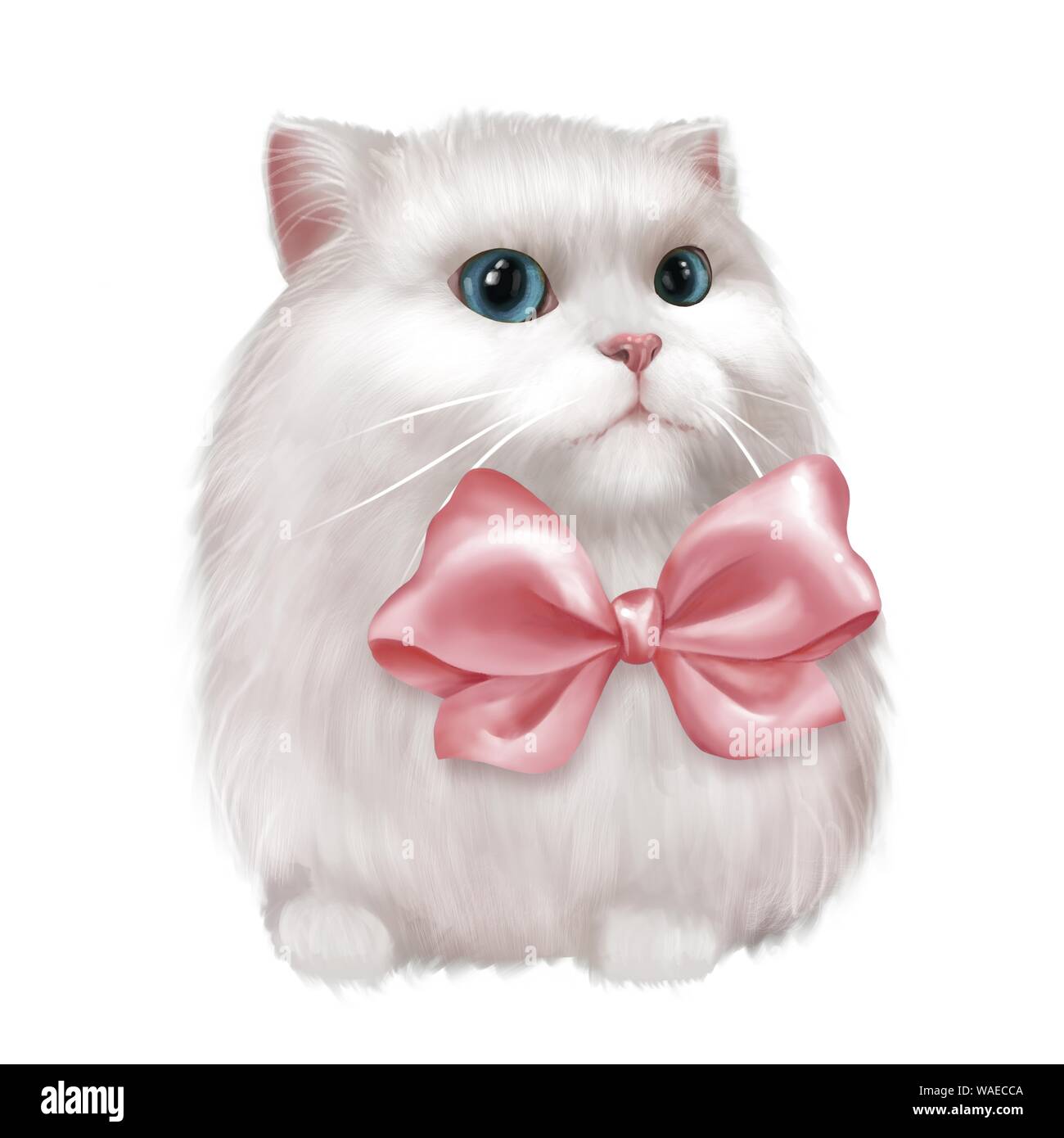 White fluffy cat with bow. Isolated on white Stock Photo - Alamy, image size:1300x1390