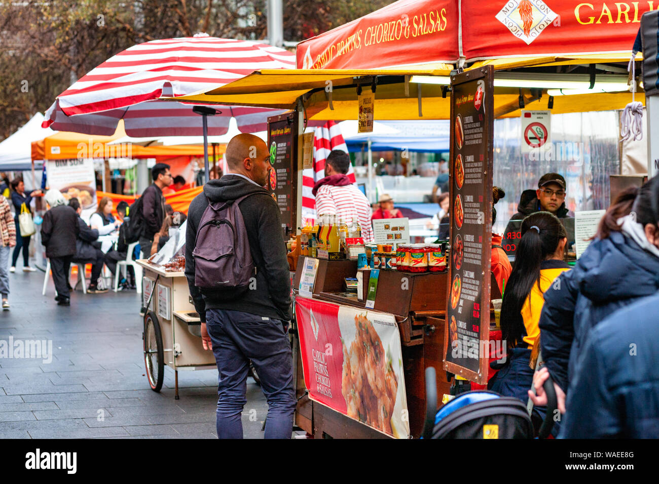 Sydney, NSW / Australia - July 26 2019: Busy colorul street market with people in Chatswood Australia Stock Photo