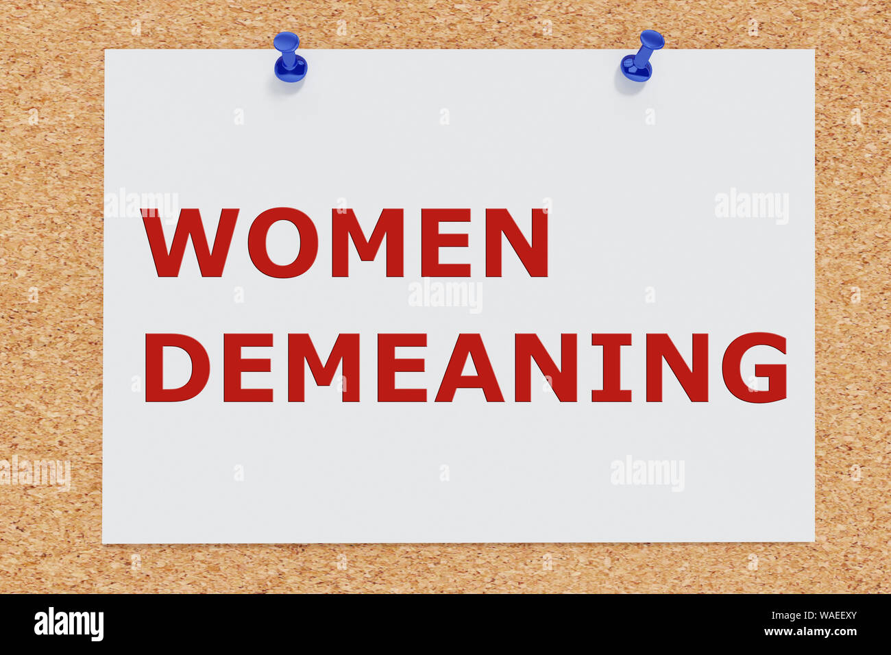 3D illustration of WOMEN DEMEANING on cork board Stock Photo
