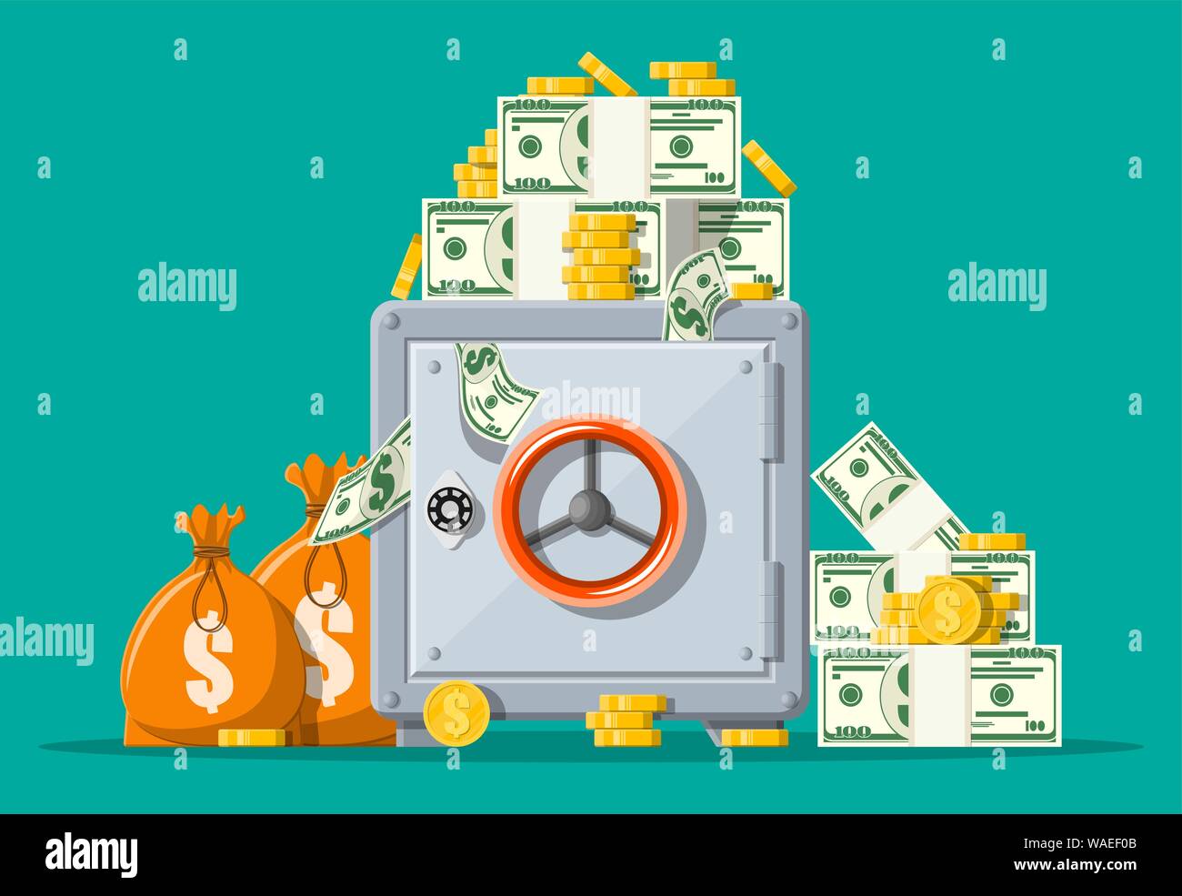 Closed silver metallic safe box with money Stock Vector Image & Art - Alamy