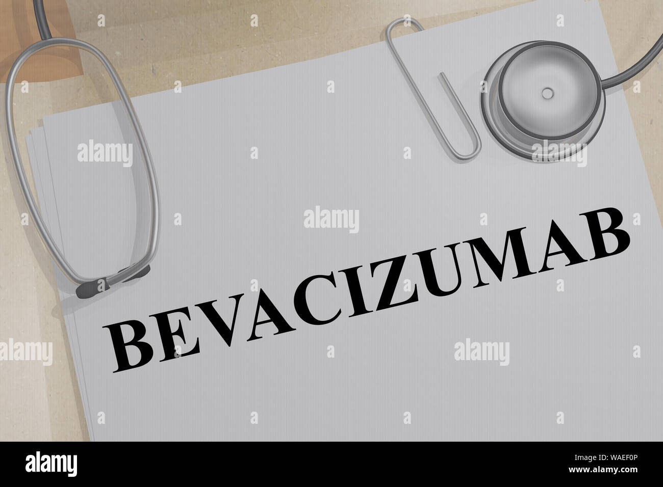 3D illustration of BEVACIZUMAB title on a medical document Stock Photo