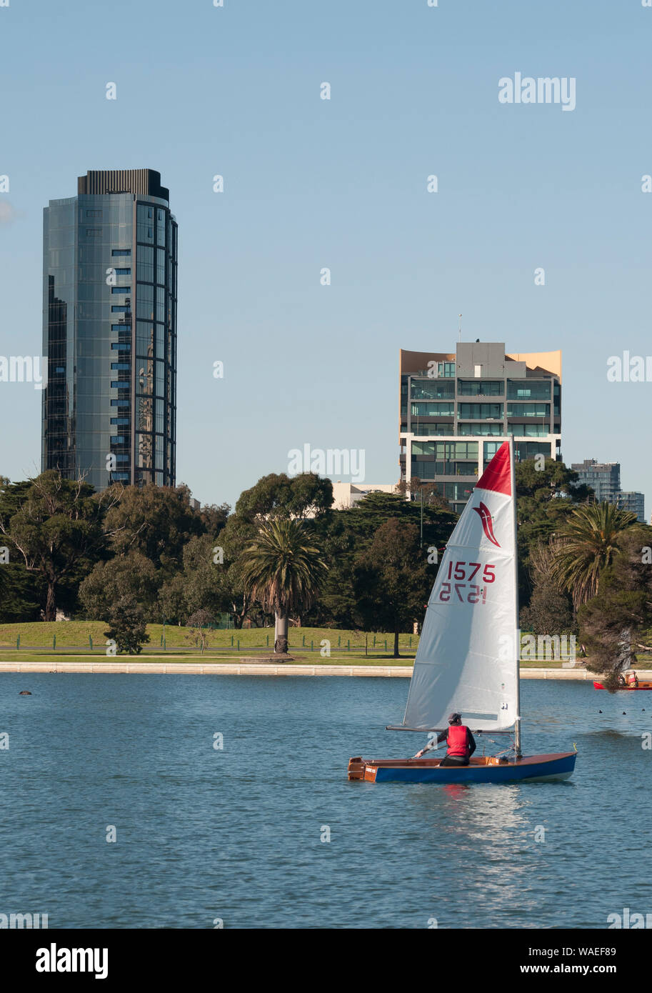 Sailboats on Albert Park Lake, Melbourne, Victoria, Australia Stock