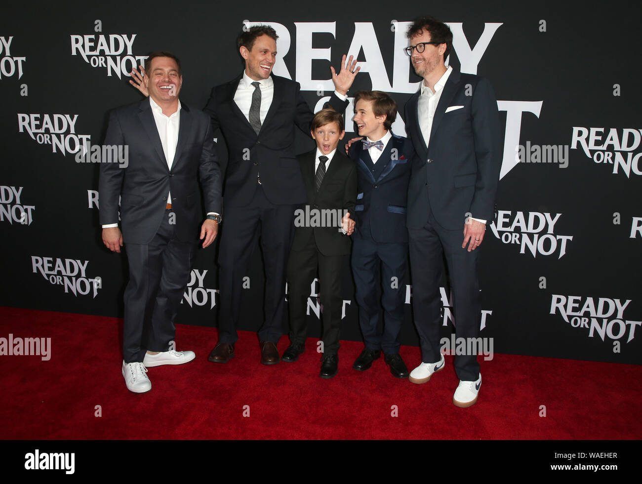 Culver City, Ca. 19th Aug, 2019. Chad Villella, Matt Bettinelli-Olpin, Ethan Tavares, Liam Macdonald, Tyler Gillett, at LA Screening Of Fox Searchlight's 'Ready Or Not' at ArcLight Cinemas in Culver City, California on August 19, 2019. Credit: Faye Sadou/Media Punch/Alamy Live News Stock Photo