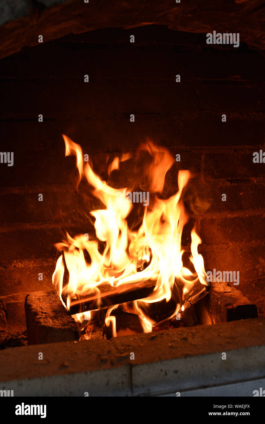 Fire Wood Burning In The Oven Fire In A Stone Stove The Stove On