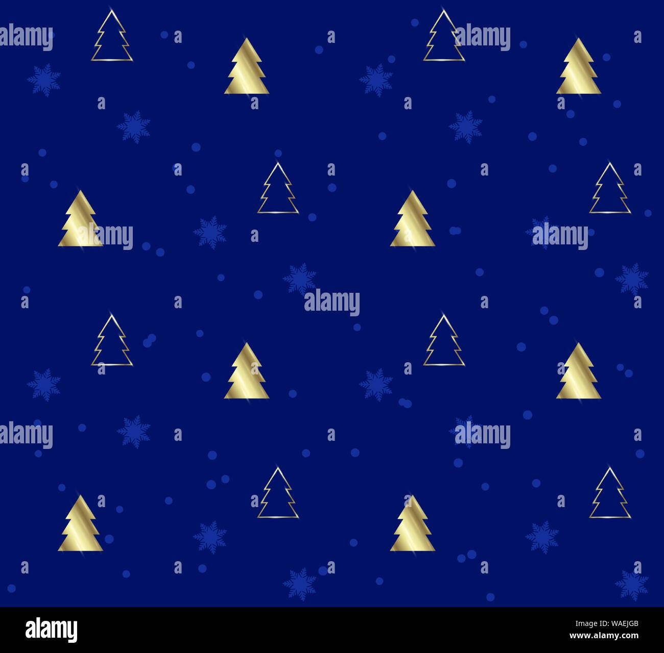 Blue Seamless pattern with golden Christmas trees Stock Vector