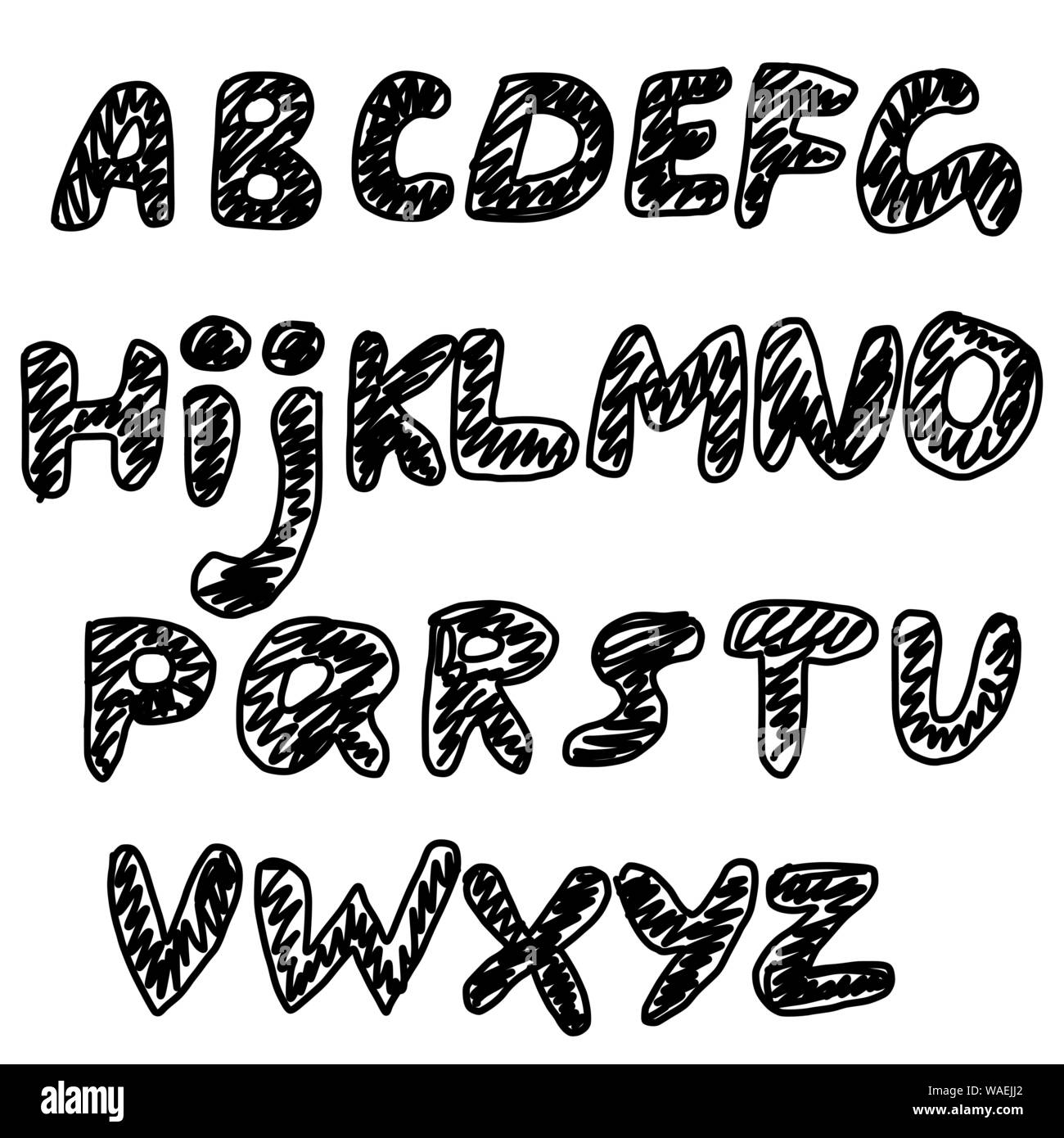 Hand drawn letters. Stylish font ABC in a linear sketch style